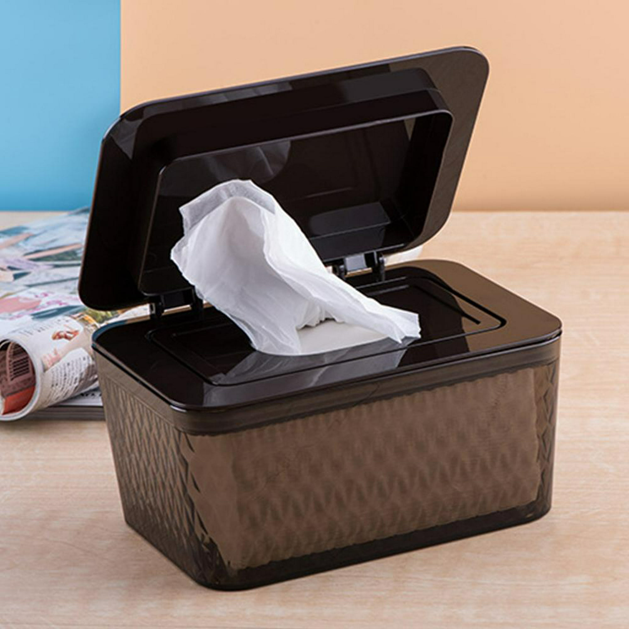  Caja de pañuelos húmedos con sello de escritorio para toallitas  de bebé, caja de almacenamiento de papel para el hogar, soporte de plástico  a prueba de polvo para pañuelos secos, dispensador