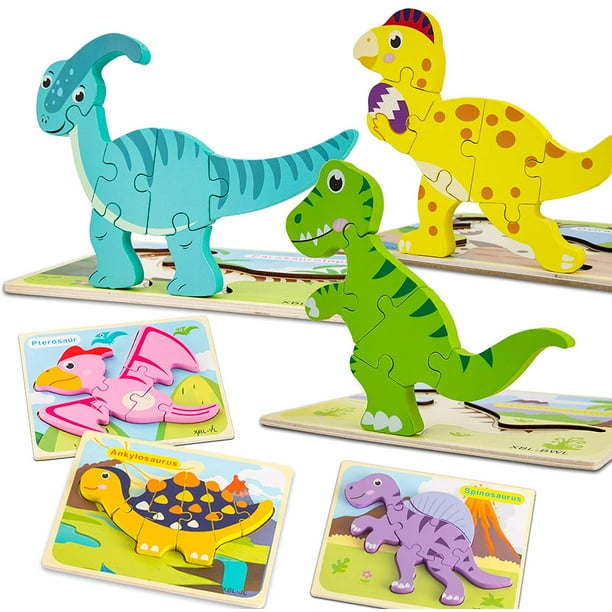 Rompecabezas para niños pequeños, paquete de 6 rompecabezas de dinosaurios de madera para niños pequ brillar Juguete | Walmart línea