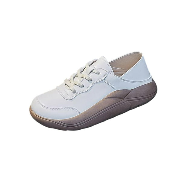  Zapatos deportivos gruesos de plataforma para mujer, cómodos  con cordones, suela gruesa, piel sintética, zapatos casuales para caminar,  Blanco : Ropa, Zapatos y Joyería