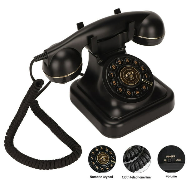 Teléfonos rotativos para teléfono fijo, teléfono fijo retro, teléfonos  domésticos de moda antigua con función de timbre mecánico y altavoz (negro)