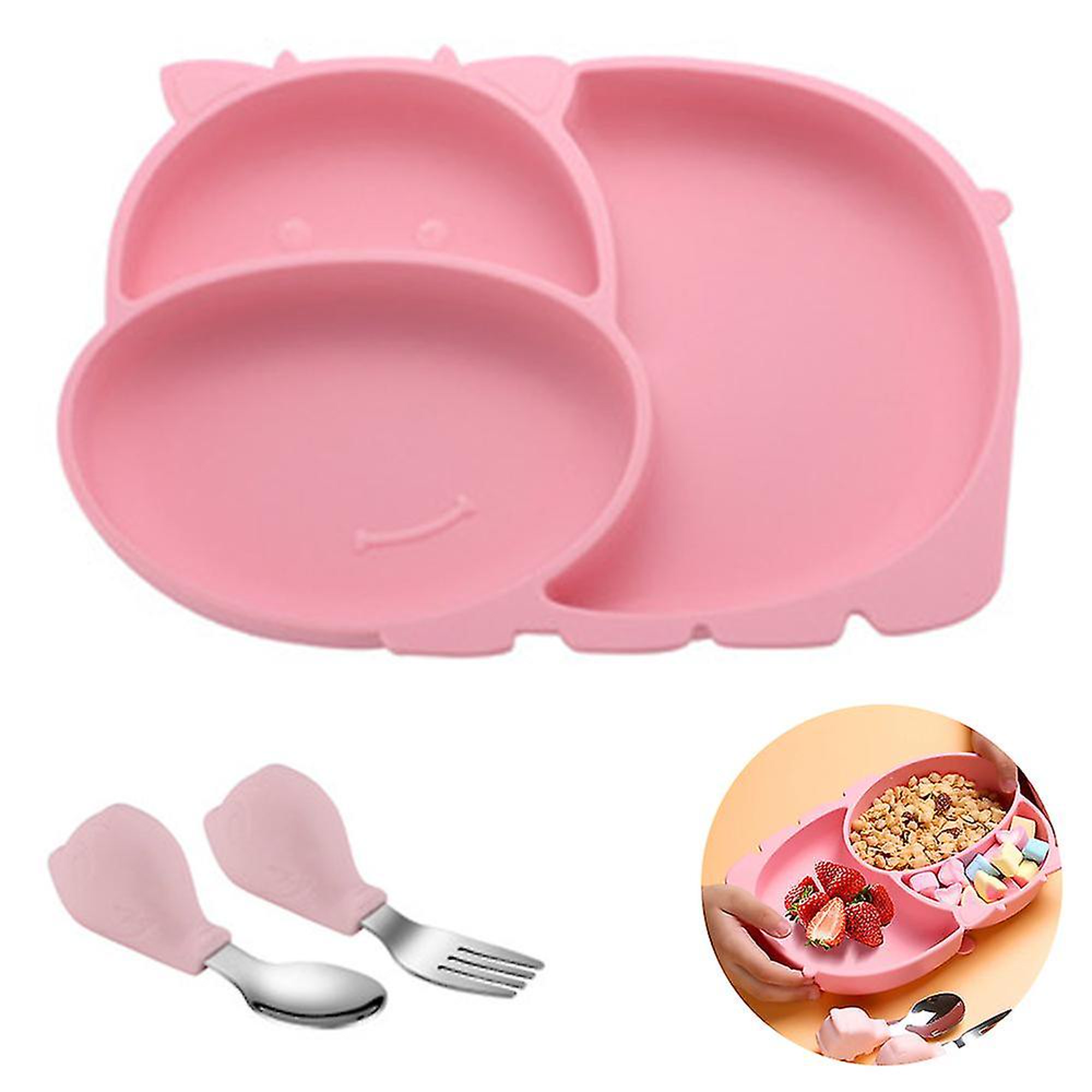 OEM PLATO DE SILICONA CON CUCHARA PARA BEBE