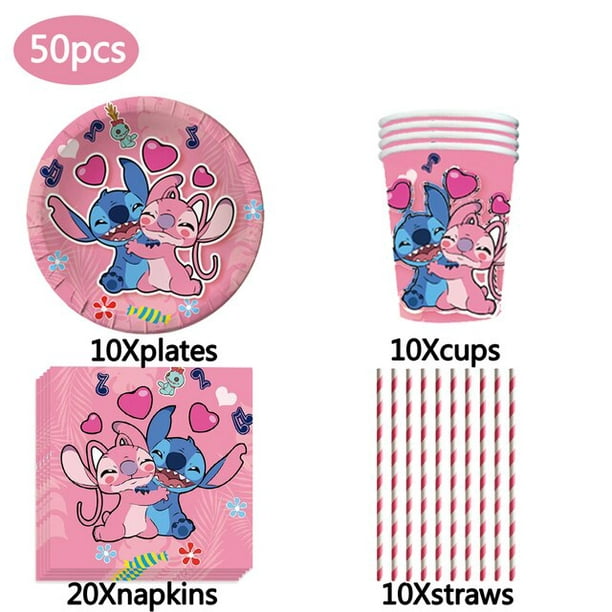 Disney Stitch Party Supplies Paper Napkins Tablecloth Plate Balloon Pink  Angel Theme Baby Shower Gir Gao Jinjia LED