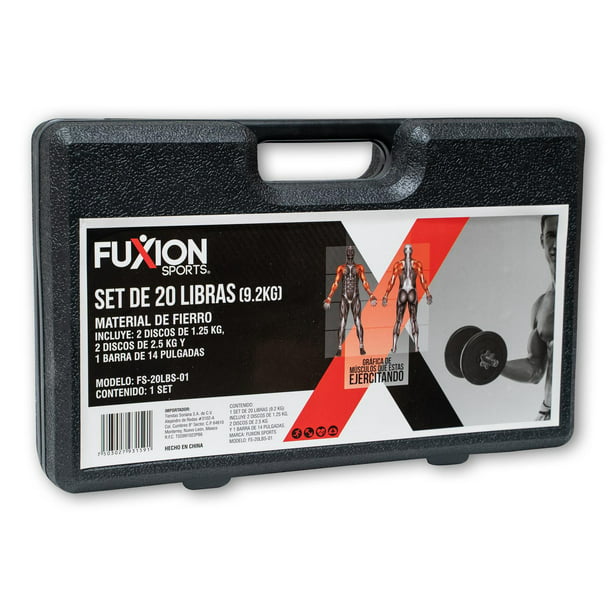 Set De 20 libras De Discos de Metal Con Estuche (9.2kg) FS-20LBS-01 negro  Unitalla Fuxion Sports FS-20LBS-01
