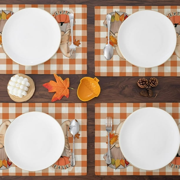  Juego de 4 manteles individuales redondos con texto en inglés  Hello Pumpkin para mesa de comedor, manteles individuales redondos de  hojas de otoño, tejido antideslizante, resistente al calor, 15 pulgadas,  para