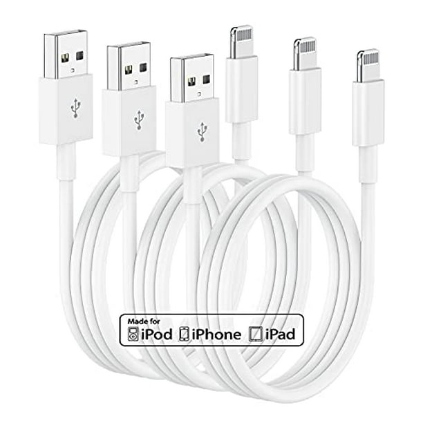 Paquete de 3 cargadores para iPhone de 6 pies, [certificado MFi de Apple],  cable Lightning largo para iPhone, cable de carga rápida para iPhone