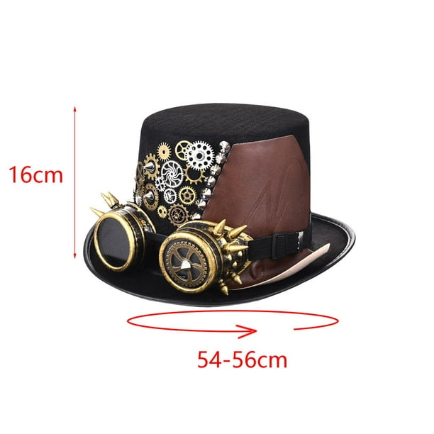 Sombrero steampunk para mujer y hombre con gafas de engranaje, sombrero de  fiesta, sombrero de rendimiento, accesorios sombrero negro, talla 22.4 in