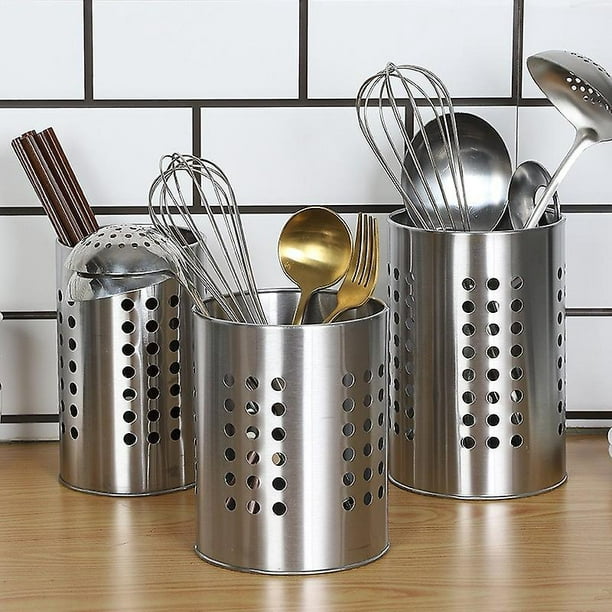 Juego de utensilios de cocina de acero inoxidable con soporte organizador,  utensilios de cocina, 6 piezas