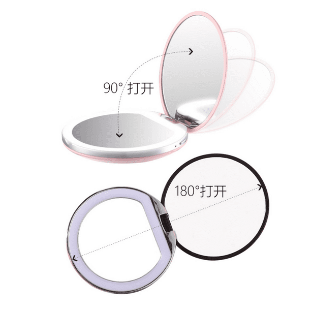 Espejo de bolsillo con luz LED, aumento de 1x/3x - Espejo de maquillaje de  mano grande con luz natural, compacto y portátil para viajes (negro) JM