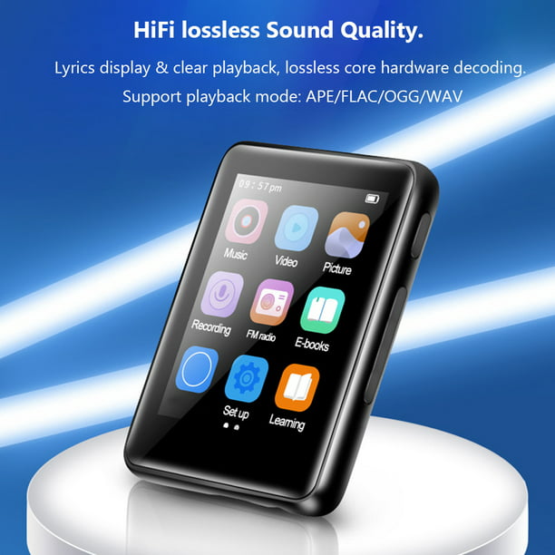 MECHEN Reproductor MP3 de 32 GB Bluetooth 5.3 con pantalla táctil completa  de 2.4 pulgadas, reproductor de música digital portátil con altavoz, radio