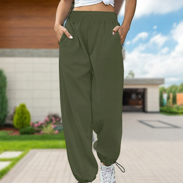 Pantalones De Chándal Básicos Pantalones de chándal de mujer con cordón de  algodón suelto para uso diario (verde militar XXL) Cgtredaw Para estrenar