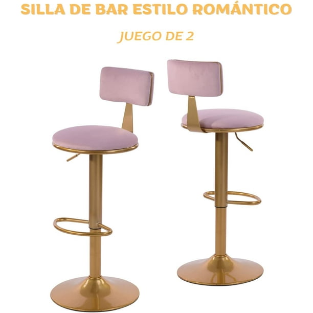 Silla de bar Taburete de bar tapizado en terciopelo con reposapiés, Rosa/Bronce  FurnitureR Moderno