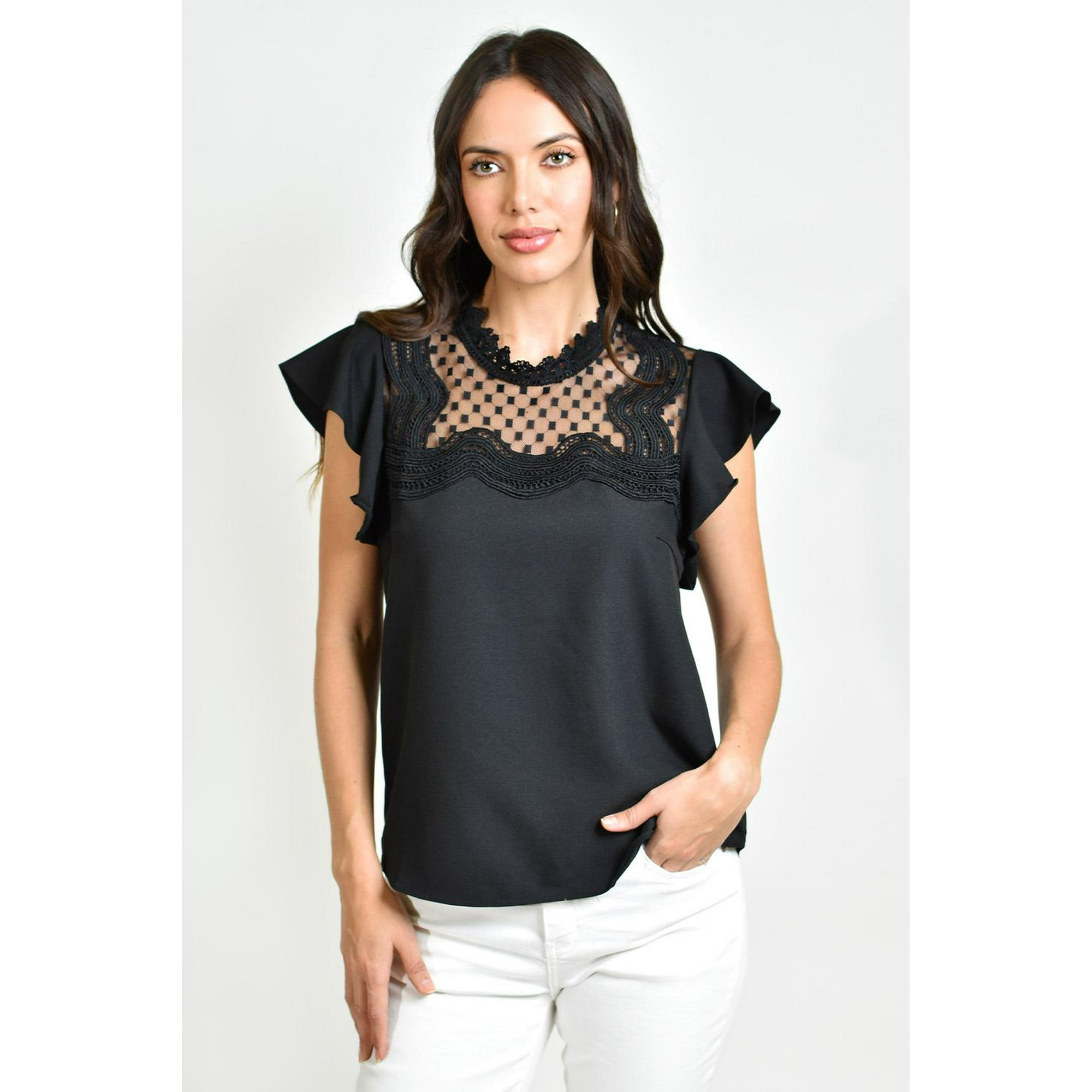 Blusa escote de mesh roman fashion, 6371 (Negro) negro ch