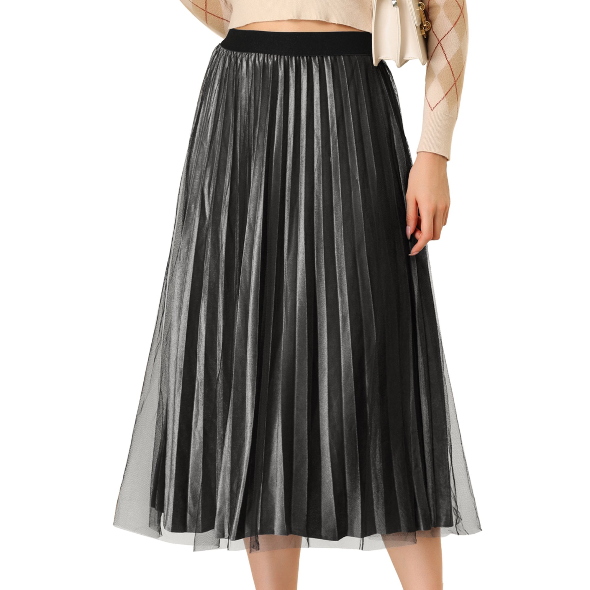 Falda plisada plateada brillante para mujer, cintura alta, falda de  oficina, falda de oficina a la moda, faldas midi para otoño e invierno