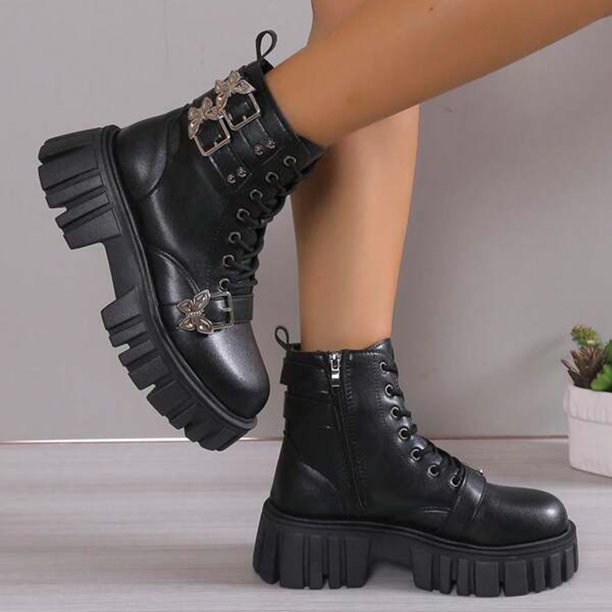 NECHOLOGY Botas Mujer Adulto Femenino Zapatos Botines mujer Botas de mujer de tac n bajo Botas de mujer Nuevas botas de moto de suela gruesa Black