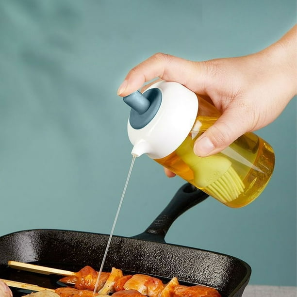 Botella dispensadora de aceite de oliva para cocina con cepillo, 2 piezas,  dispensador de cepillo de aceite de vidrio para cocinar con medición de