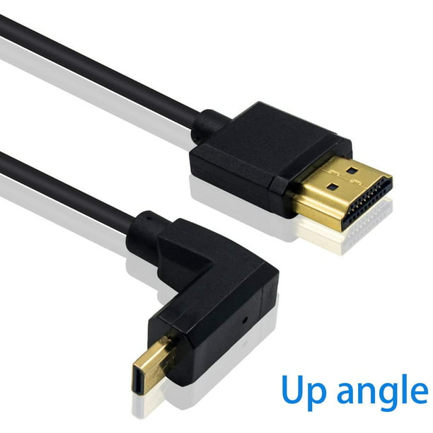 PNGKNYOCN Cable micro HDMI a HDMI corto de 8 K, ángulo recto de 90 grados,  1 pie/0.3 M, ultra alta velocidad, 48 Gbps, micro HDMI macho a HDMI macho