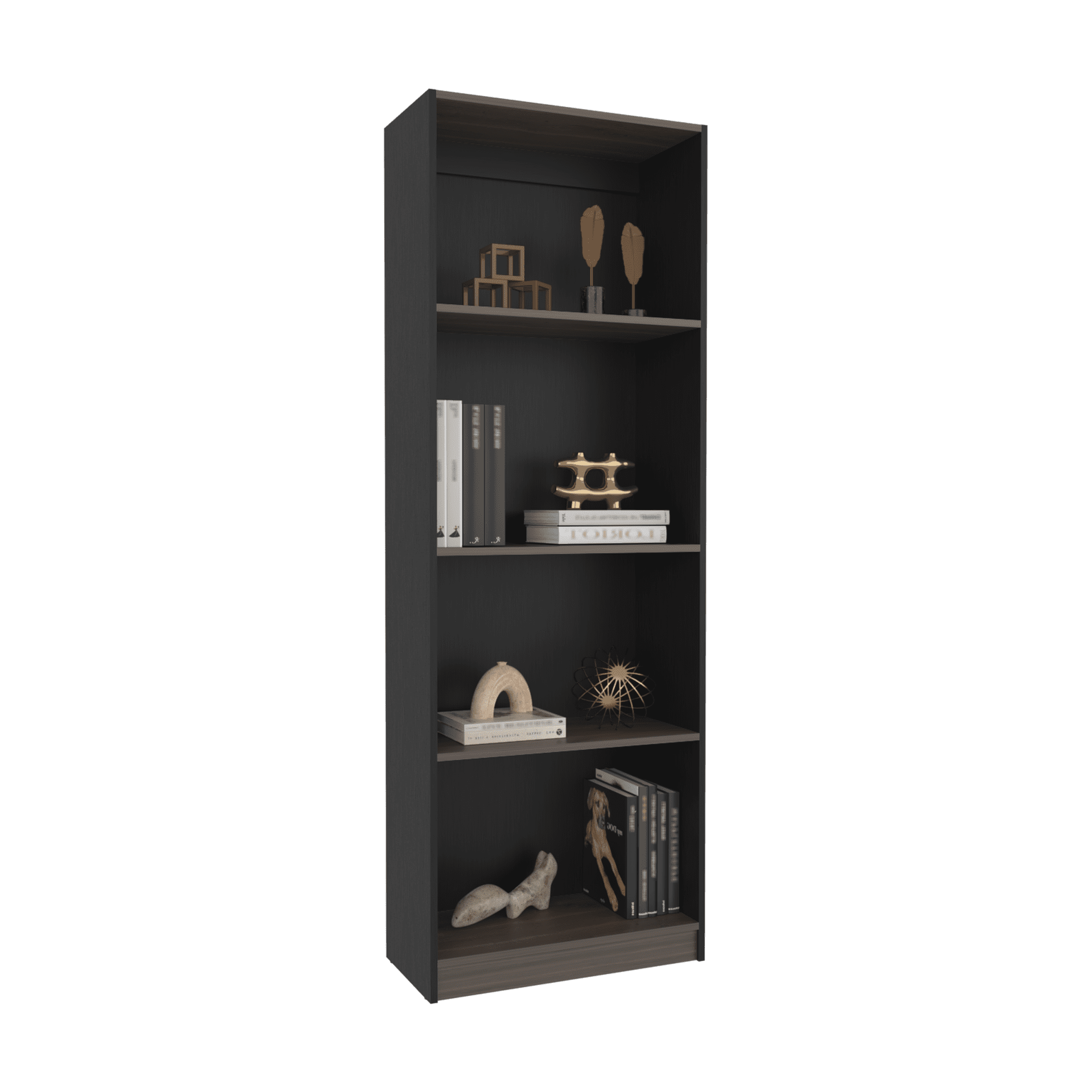 Librero home wengue con cuatro entrepaños virtual muebles