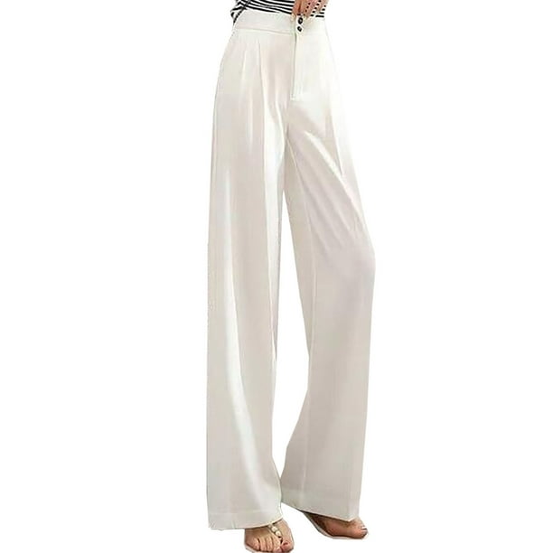 Pantalones sueltos de longitud completa informales a la moda para mujer,  pantalones de cintura alta sólidos, pantalones largos rectos de pierna  ancha