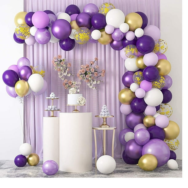 Decoraciones de fiesta de cumpleaños moradas y doradas, kit de globos de  confeti de color morado y dorado, telón de fondo de fotografía de feliz