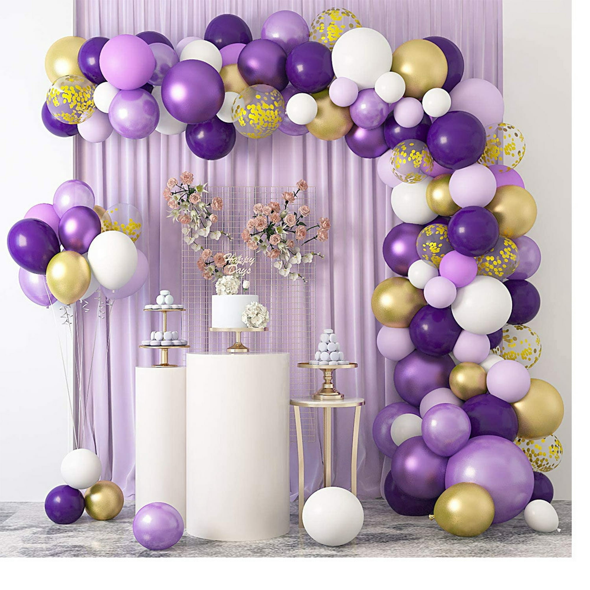 Decoraciones moradas de 60 cumpleaños para mujer, kit de guirnalda de  globos morado y dorado con fondo de feliz cumpleaños 60 de 5 x 3 pies,  globos de