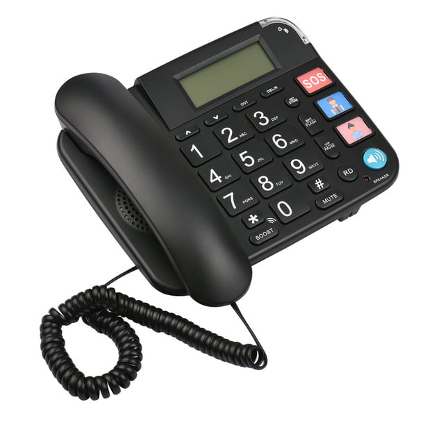 Teléfono con cable para teléfono fijo, teléfono fijo de escritorio con  pantalla LCD de identificación de llamadas, botón grande y manos libres