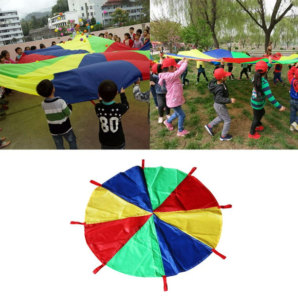Paracaídas de 9 pies para niños, juego de paracaídas con 8 asas, juguete  multicolor de paracaídas para interiores, juegos cooperativos de paracaídas