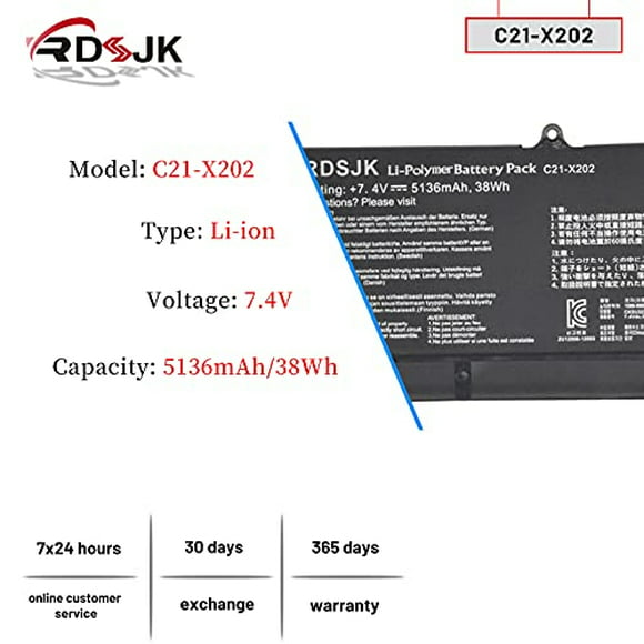 c21x202 batería para laptop asus vivobook s200 s200e x201 x201e x202 x202e q200 q200 q200e c21x202 rdsj