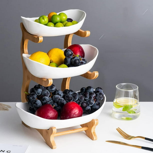 Bandeja de servicio desmontable, juego de fruteros para fiesta de cocina,  madera, estable, creativo, Pp, 3 niveles, duradero con asa