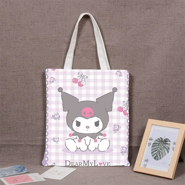 Kuromi-Bolsa de almacenamiento de lona con dibujos animados para mujer,  monedero pequeño con cordón, bolsa de tela pequeña de viaje para Navidad