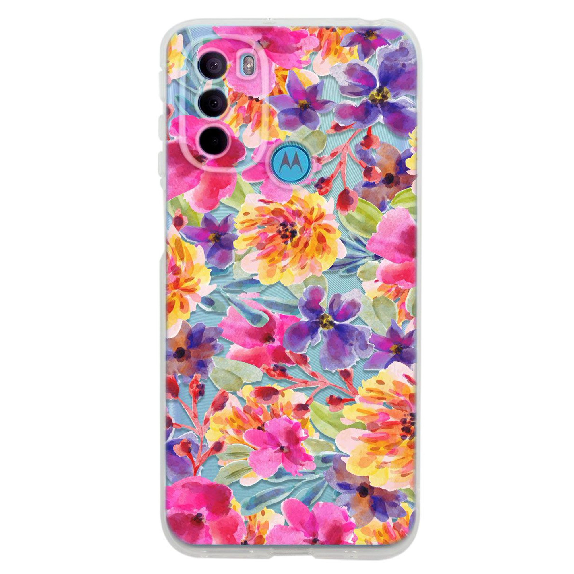 Funda para moto g31 flores acuarela, uso rudo, instacase protector para moto g31 antigolpes, case flores acuarela