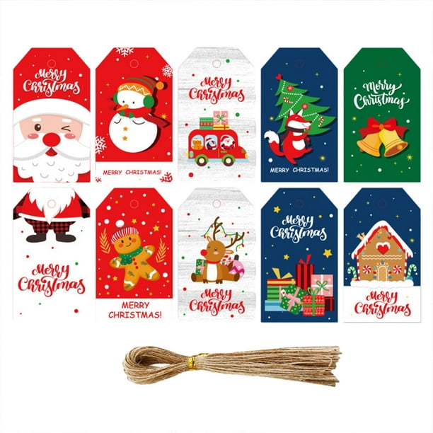 Etiquetas navideñas, etiquetas de regalo, etiquetas de regalo de papel para  decoración colgante de árboles, etiquetas colgantes, etiquetas de papel de  50 cuerdas de yute. BLESIY etiquetas colgantes