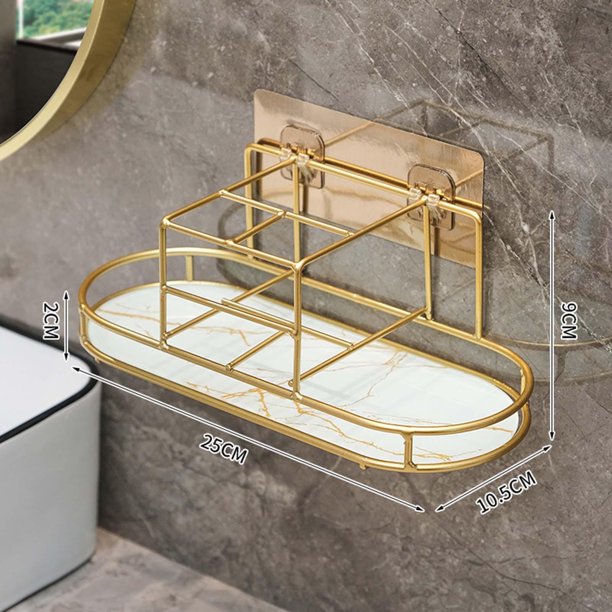 Soporte de cepillo de dientes montado en la pared, sin taladrar Organizador  de cepillo de dientes eléctrico Estante de almacenamiento de pasta de  dientes de baño con 4 ranuras para cepillos (oro