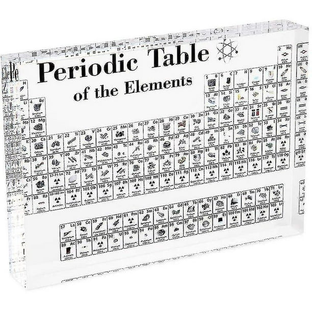 Tabla periódica hecha de acrílico con elementos reales para