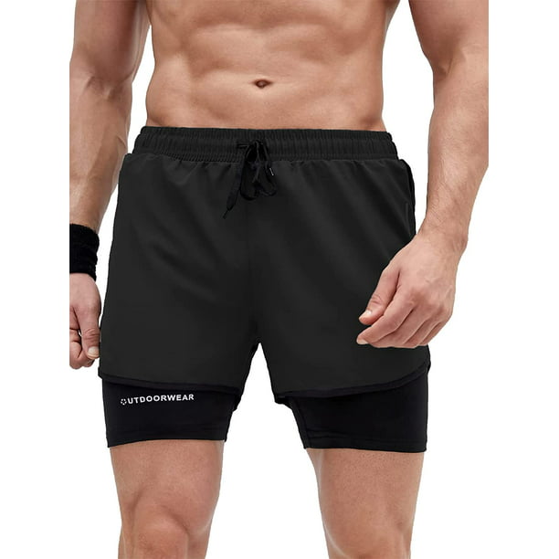  Pantalones cortos deportivos para hombre, de secado rápido, con  bolsillos, Negro - : Ropa, Zapatos y Joyería