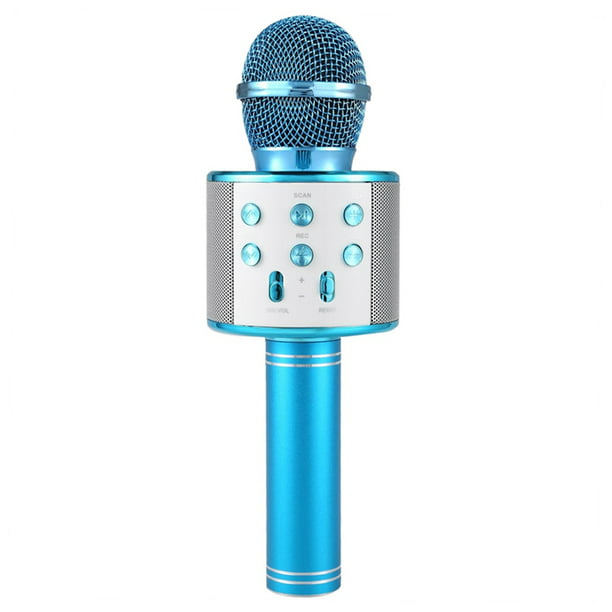 Micrófonos : Micrófono inalámbrico profesional BT Altavoz de karaoke  Reproductor de música KTV Grabadora de canto Micrófono de mano azul Meterk