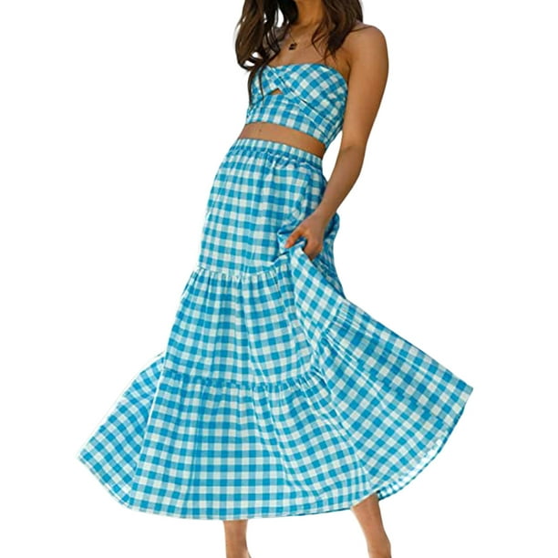 Faldas largas para mujer, falda bohemia de verano elástica, cintura alta,  plisada, línea A, falda larga con estampado floral, faldas de playa