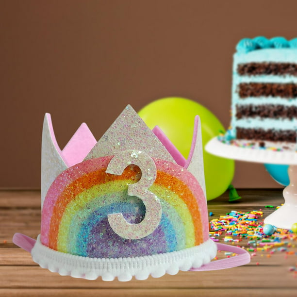 Lindo cumpleaños corona diadema decoración accesorios para el cabello  cumpleaños sombrero cumpleaños gorras niña niño arco iris cumpleaños 3 años  Macarena corona de cumpleaños