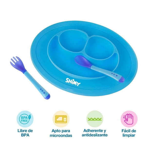 Moonkie Platos de succión para bebé, 100% silicona, sin BPA, con tapas y  cubierta para alimentos, diseño dividido, aptos para microondas y