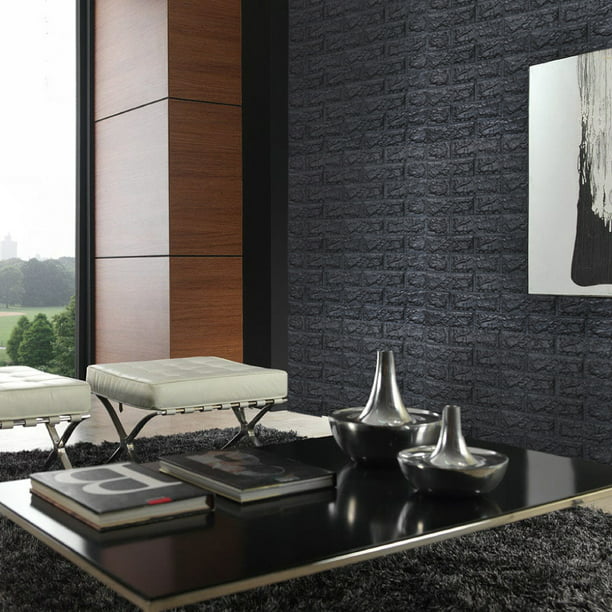Creation Core - Cenefa autoadhesiva e impermeable para pared con diseño 3D  de mosaicos, 4.2 x 196.8 pulgadas, Negro