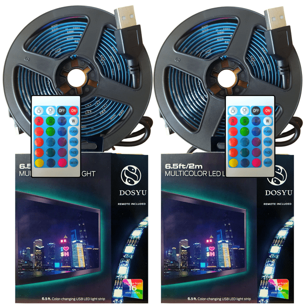 AETKFO Tiras LED TV 2M, [2 Pack] Luces LED USB RGB 5050 Multicolor con  Control Remoto, 16 Colores y 4 Modos Tira LED para 40-60 Pulgadas  Television/PC