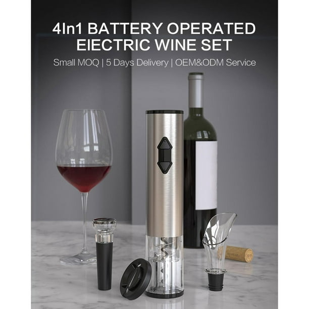 Vertedor aireador de vino, juego de abridor de vino eléctrico, 6 piezas,  abridor automático de botellas, juego de regalo de sacacorchos inalámbrico  de