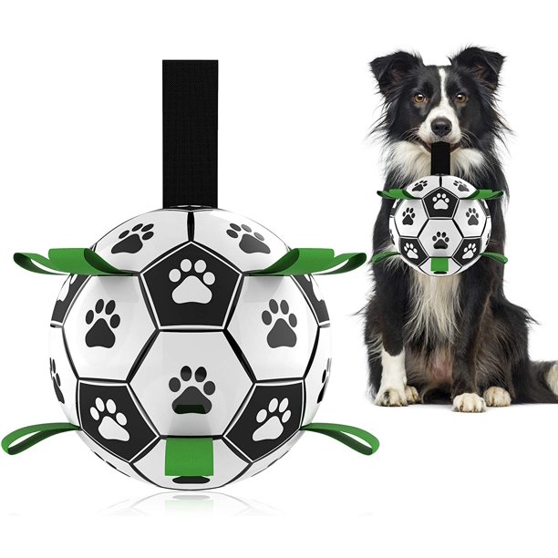 QDAN Pelotas de fútbol para perros con campana en el interior, juguetes  interactivos para perros para tirar y aflojar al aire libre, regalos de