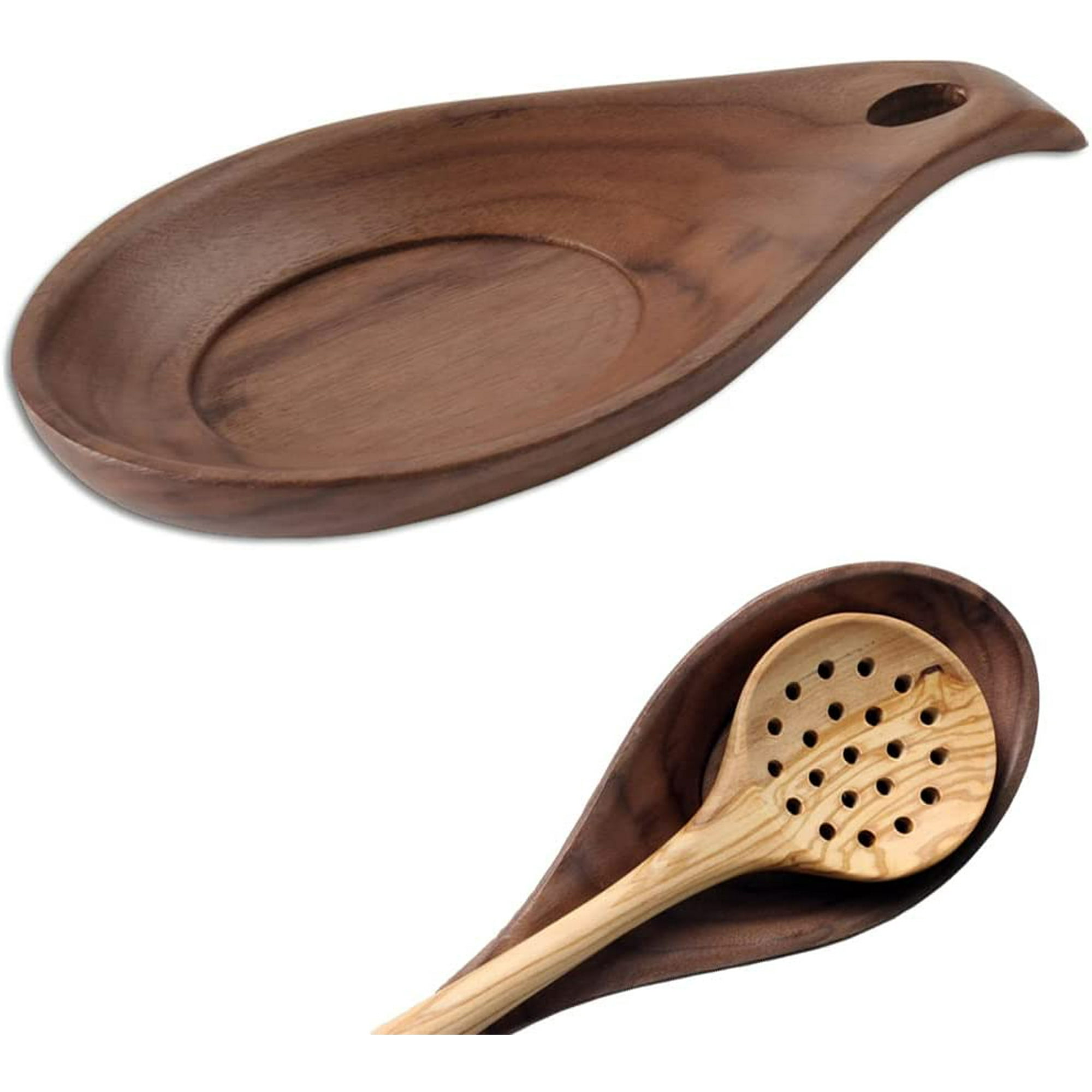 Soporte de cuchara grande de madera, soporte para cuchara de bambú de 9.7  pulgadas, soporte para utensilios de cocina, bandeja pequeña de servicio de