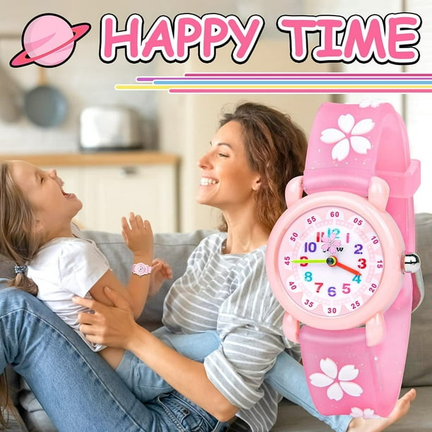 Reloj infantil Cherry Blossom rosa, reloj infantil resistente al agua,  movimiento de cuarzo, diseño de dibujos animados 3D Sincero Electrónica