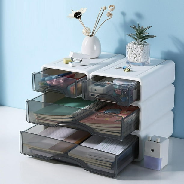 Organizador de escritorio con 4 cajones transparentes, organizadores y  accesorios de escritorio de plástico, organizador de cajones apilables