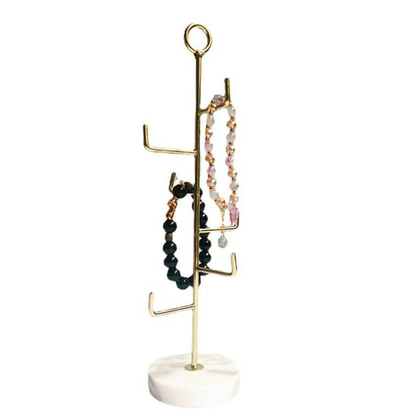 Expositor de metal dorado y mármol para collares,collares largos, cadenas,  pulseras. Altura: 30,5 cm
