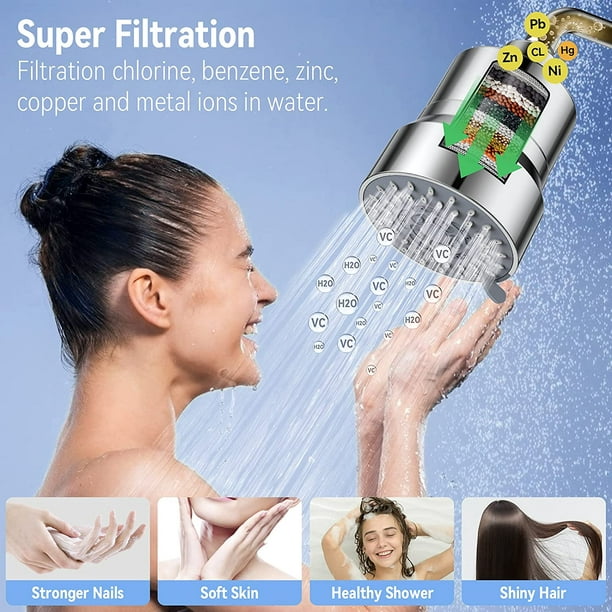 Cabezal de ducha filtrado, cabezal de ducha de alta presión de 3 modos con  cartucho de filtro de ducha de agua dura de 15 etapas para eliminar el