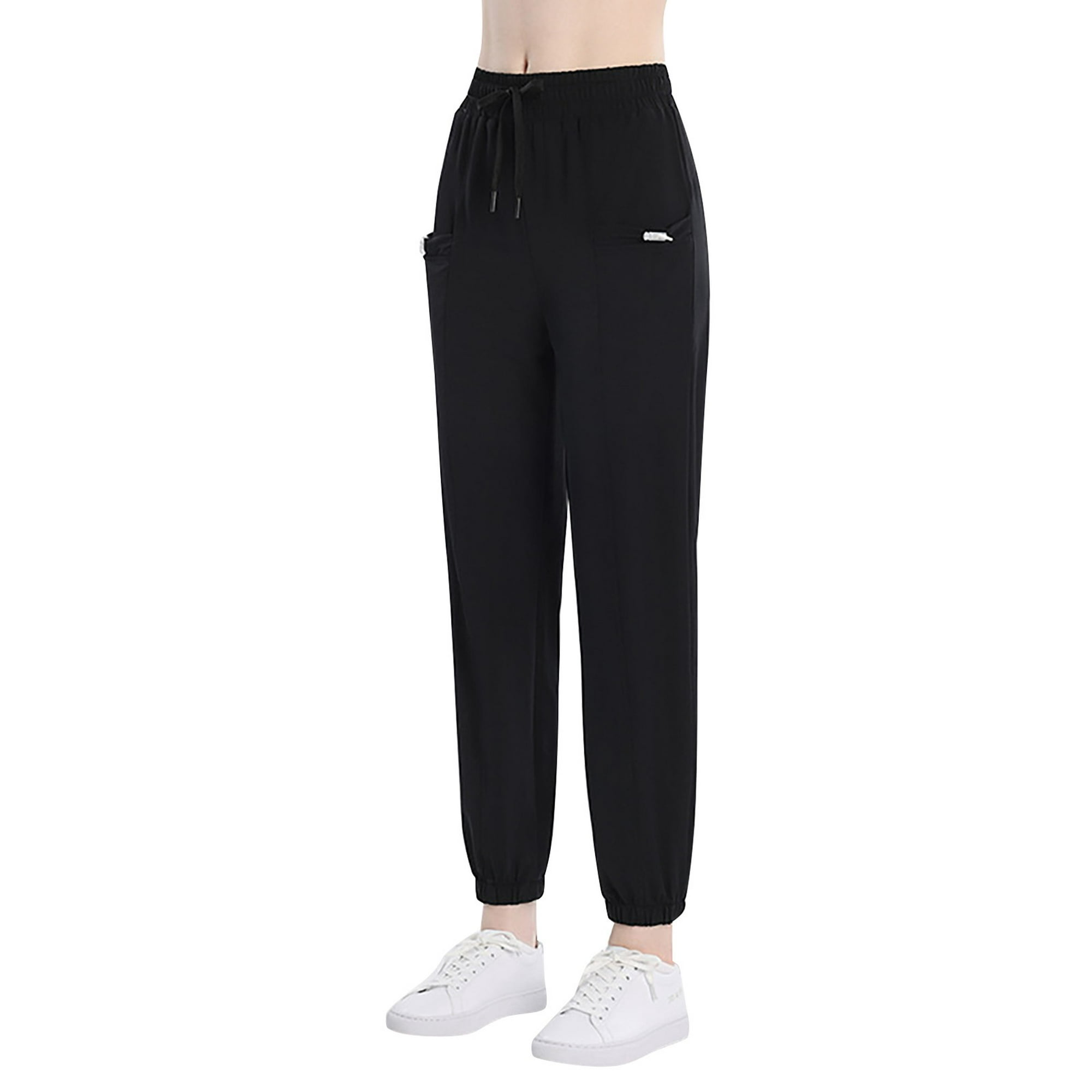 Pantalones deportivos de fitness para mujer, cintura elástica de secado  rápido, sueltos, para correr, yoga, ropa de calle (color negro, tamaño