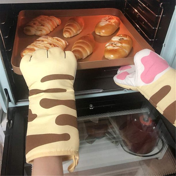 Guantes para horno, diseño de gato, guantes de cocina resistentes al calor,  forro de algodón acolchado, resistentes al calor, guantes para asar y