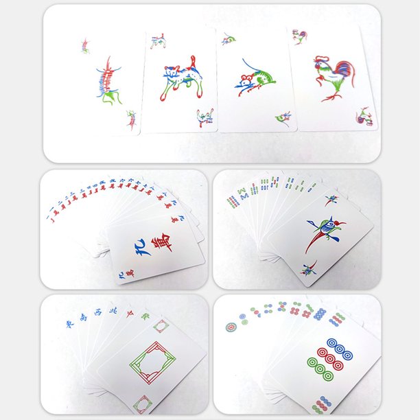 Funrarity Juego de cartas chinas Mahjong Deluxe de 144 cartas con 2 dados y  bolsa de viaje (Mah Jong, Mahjongg, Mah-Jongg, Mah Jongg, Majiang)